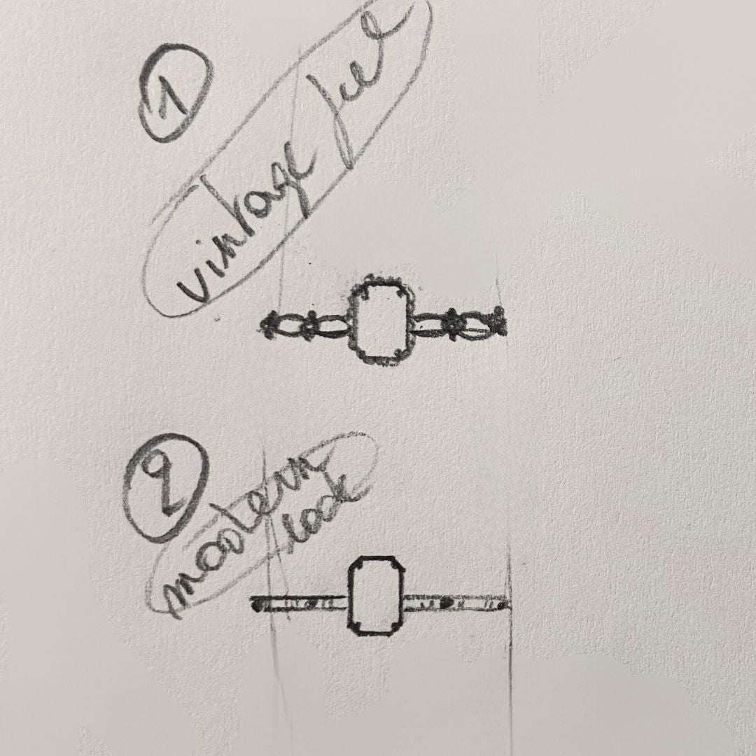 Bespoke engagement ring sketch illustrating the initial design process.