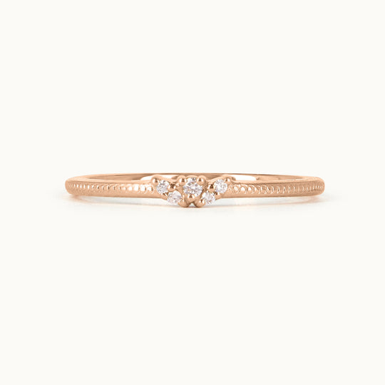 Lavender Ring in 18K recycled rose gold, designed with a milgrain band and lab-grown diamonds (1.5mm & 1.1mm). Handcrafted sustainably in Antwerp.