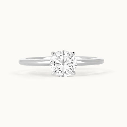 Primrose Ring in 18K recycled white gold, designed as a classic solitaire engagement ring with a brilliant lab-grown diamond. Ethically handcrafted in Antwerp.
