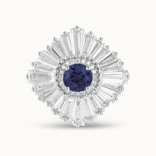 Ballerina Dusk Ring in recycled 18K white gold with a blue sapphire center