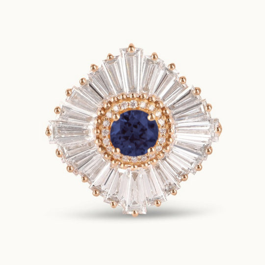 Ballerina Dusk Ring in recycled 18K rose gold with a blue sapphire center