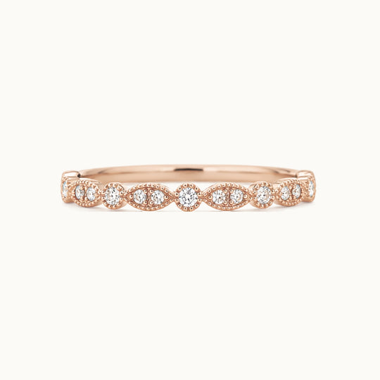 Violet Ring in recycled 18K rose gold, a vintage milgrain band with lab-grown diamonds