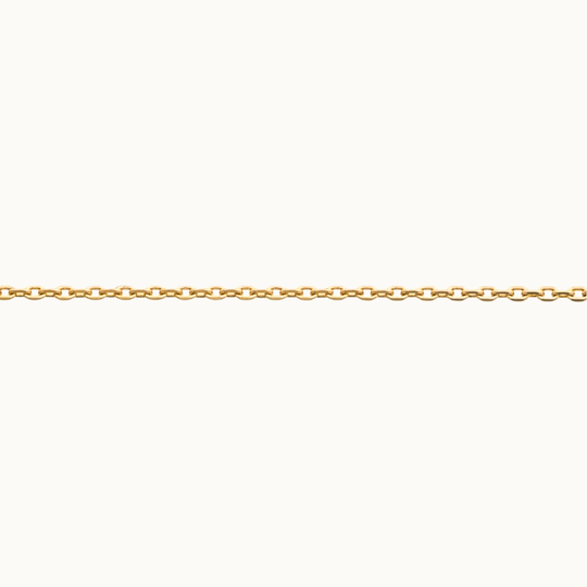Detail of 18 carat gold delicate trace chain necklace on a white background