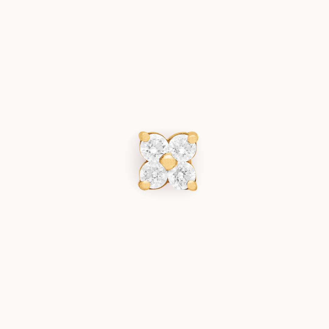 Heather lab-grown diamond clover stud earring in recycled 18K yellow gold.