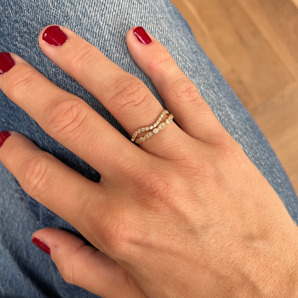 Cordelia Ring stacked with the Violet Ring on the hand