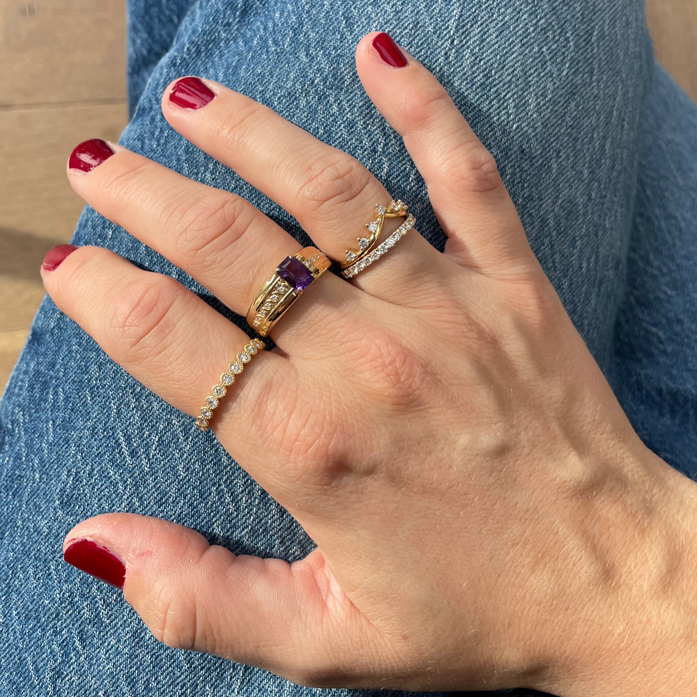 Senna Ring stacked with the Scarlett Ring and the Majestic Mauve Ring