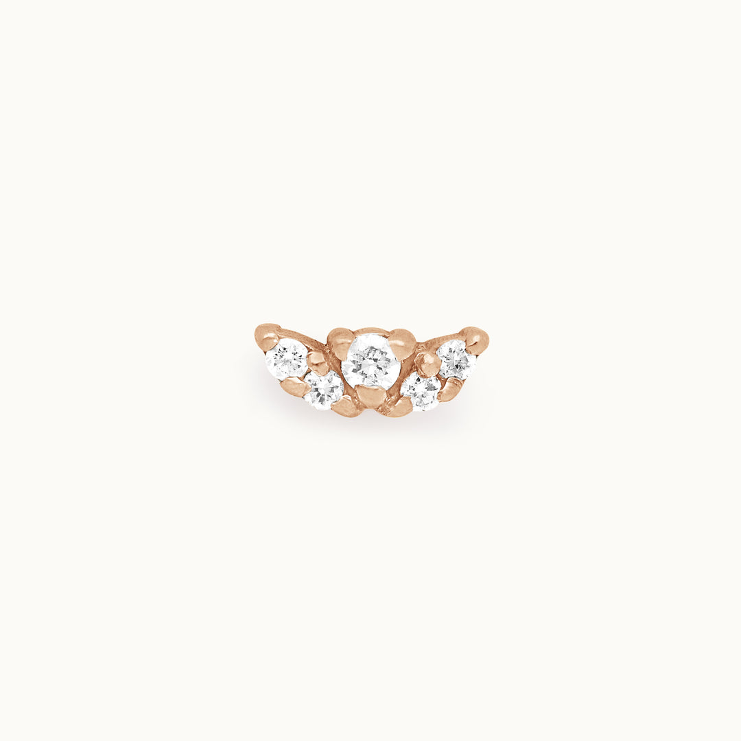 Lavender lab-grown diamond floral stud earring in recycled 18K rose gold.