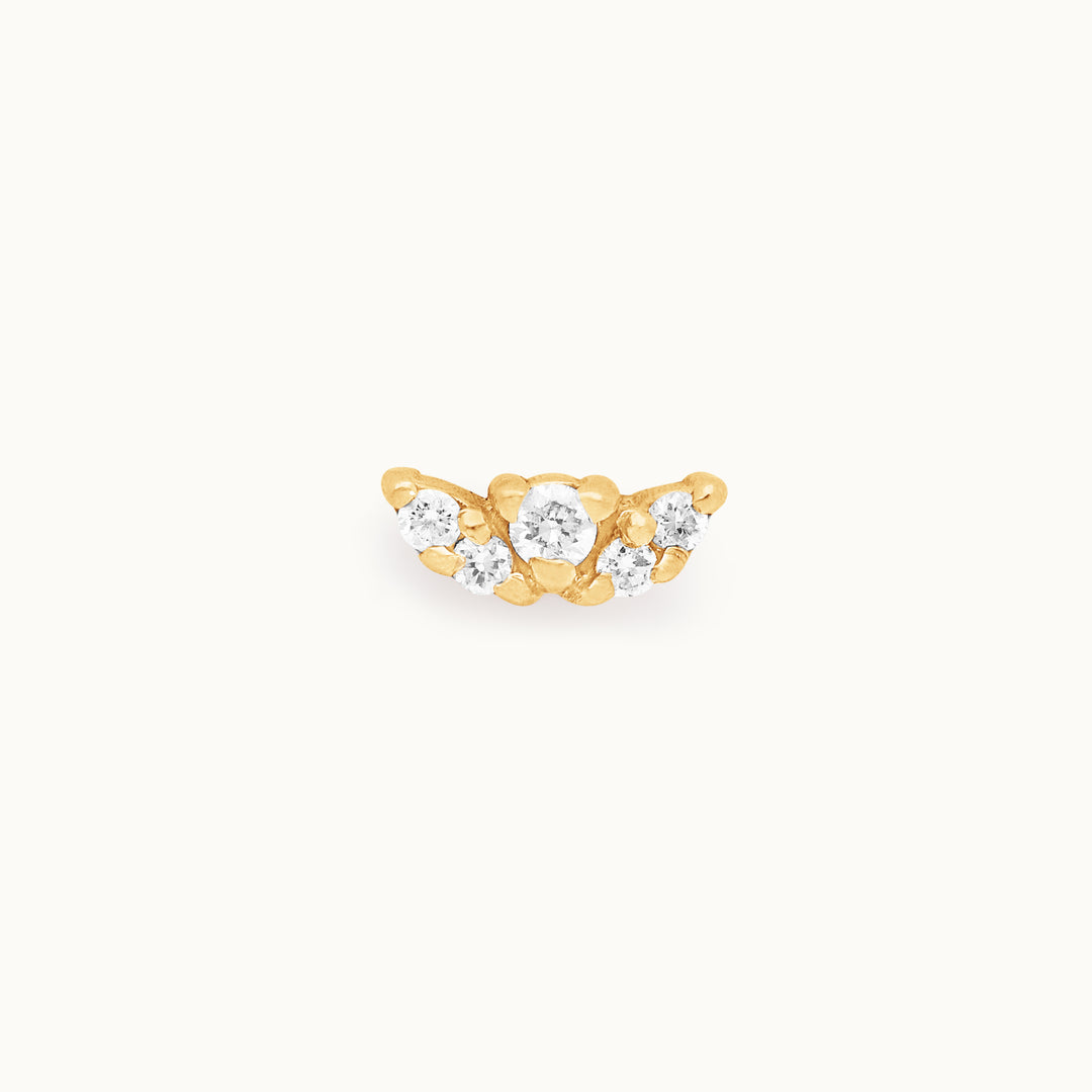 Lavender lab-grown diamond floral stud earring in recycled 18K yellow gold