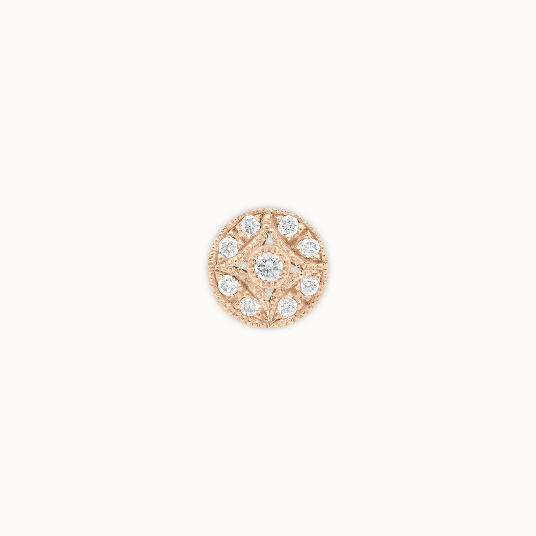 Violet lab-grown diamond milgrain stud earring in recycled 18K rose gold