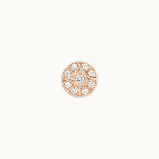 Violet lab-grown diamond milgrain stud earring in recycled 18K rose gold