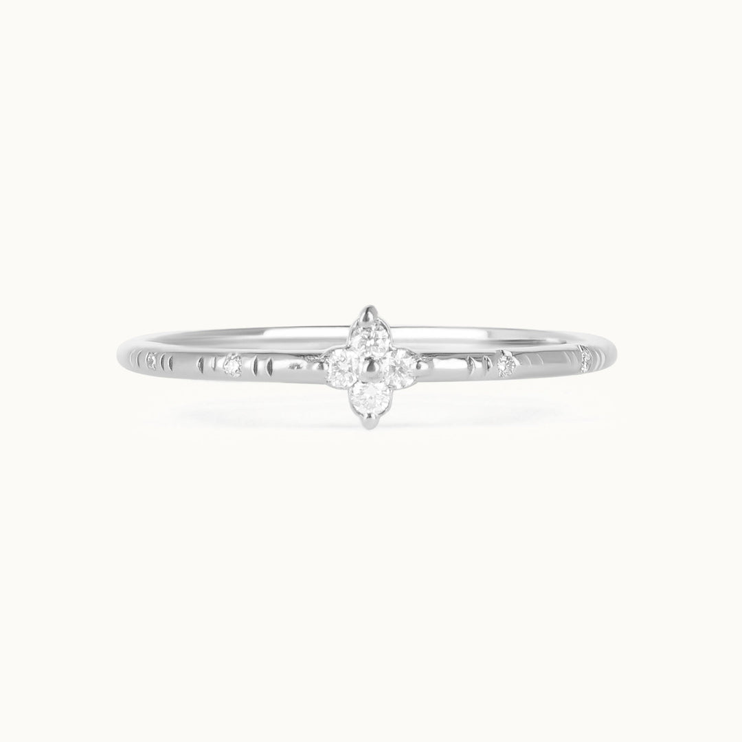 Heather Ring – lab-grown diamond clover ring in recycled 18K white gold, Juna Fae