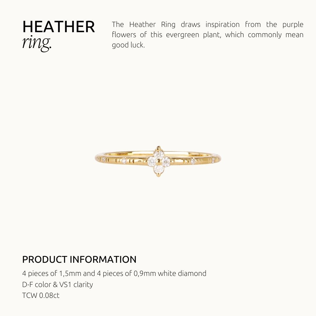 Heather Ring product card – lab-grown diamond clover ring in recycled 18K gold, Juna Fae