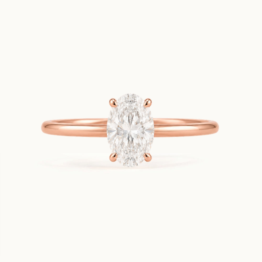 Primrose Oval Ring, an oval lab-grown diamond solitaire in recycled 18K rose gold