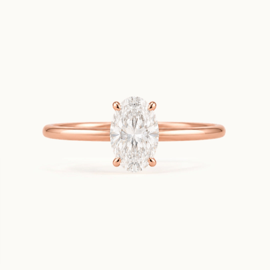 Primrose Oval Ring, an oval lab-grown diamond solitaire in recycled 18K rose gold