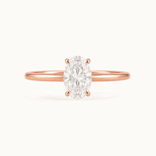 Primrose Oval Ring, an oval lab-grown diamond solitaire in recycled 18K rose gold
