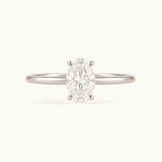 Primrose Oval Ring, an oval lab-grown diamond solitaire in recycled 18K white gold