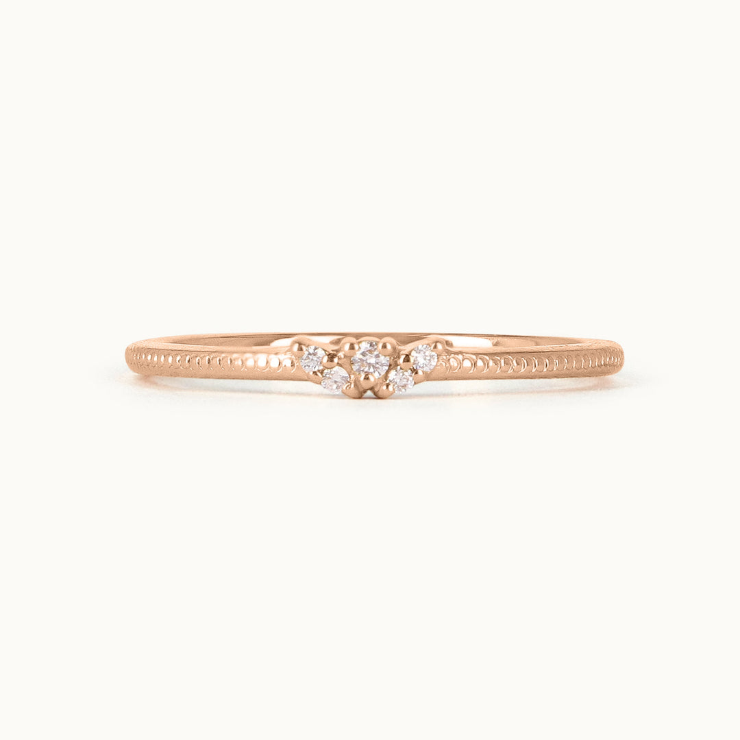 Lavender Ring – lab-grown diamond milgrain ring in recycled 18K rose gold, Juna Fae
