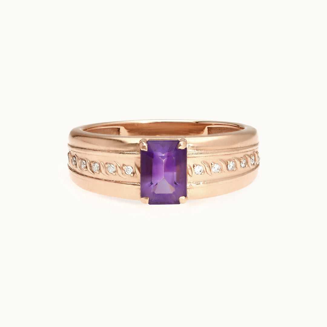 Majestic Mauve amethyst and lab-grown diamond ring in recycled 18K rose gold