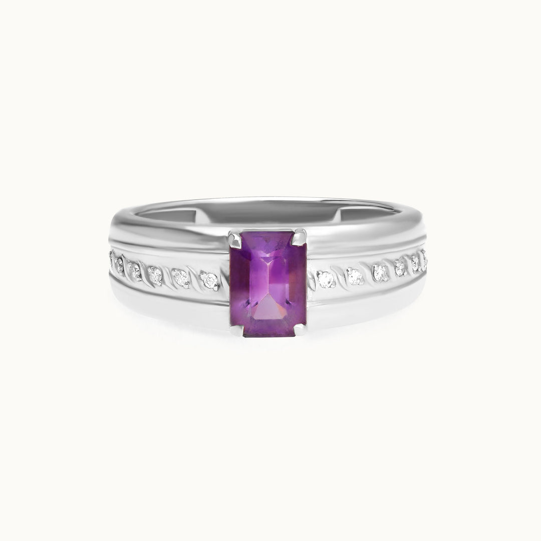 Majestic Mauve amethyst and lab-grown diamond ring in recycled 18K white gold