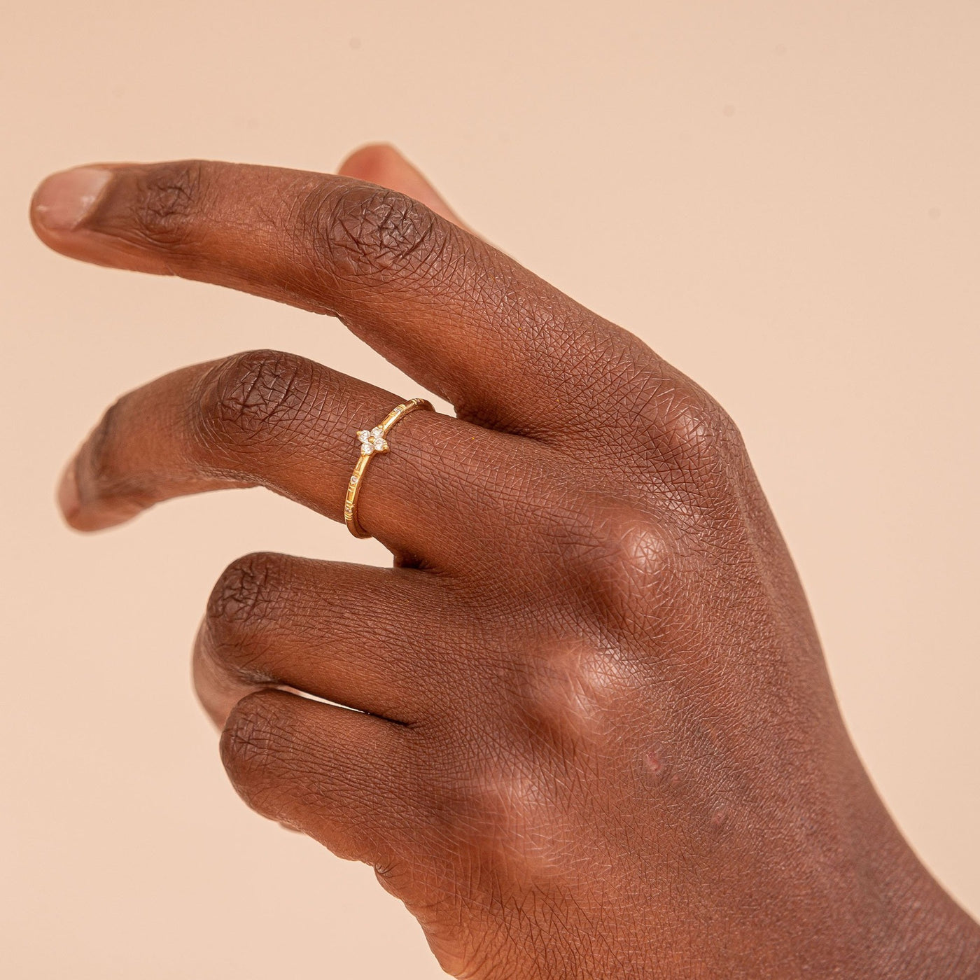 Heather Ring Juna Fae sustainable conscious jewelry 18k recycled gold lab grown diamonds clover diamond stack